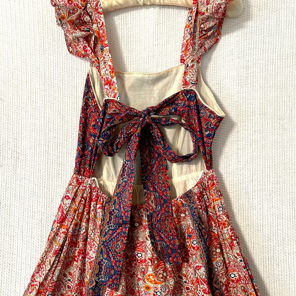 Haute Hippie Dress 6 New Pretty Paisley Flutter Sleeve Lace Trim Boho Hippy Midi - Picture 9 of 11
